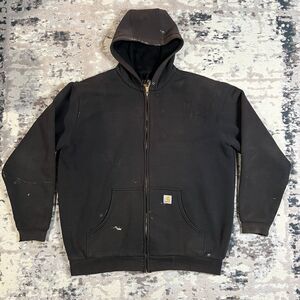 Carhartt Hoodie J149 BLK Men XLT Thermal Lined Full Zip Sweatshirt Jacket Faded